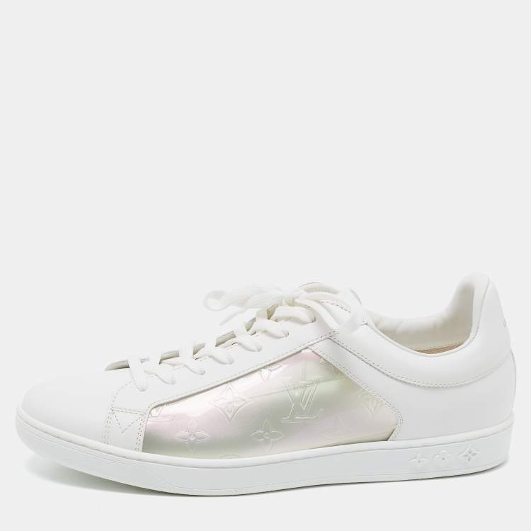 Louis Vuitton White Leather and Iridescent Monogram PVC Luxembourg Sneakers Size 41.5