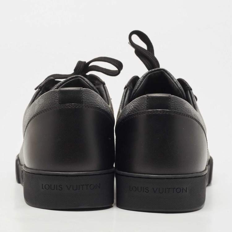 Pre Owned Louis Vuitton Black/Grey Leather and Monogram Canvas Match Up Sneakers Size 43