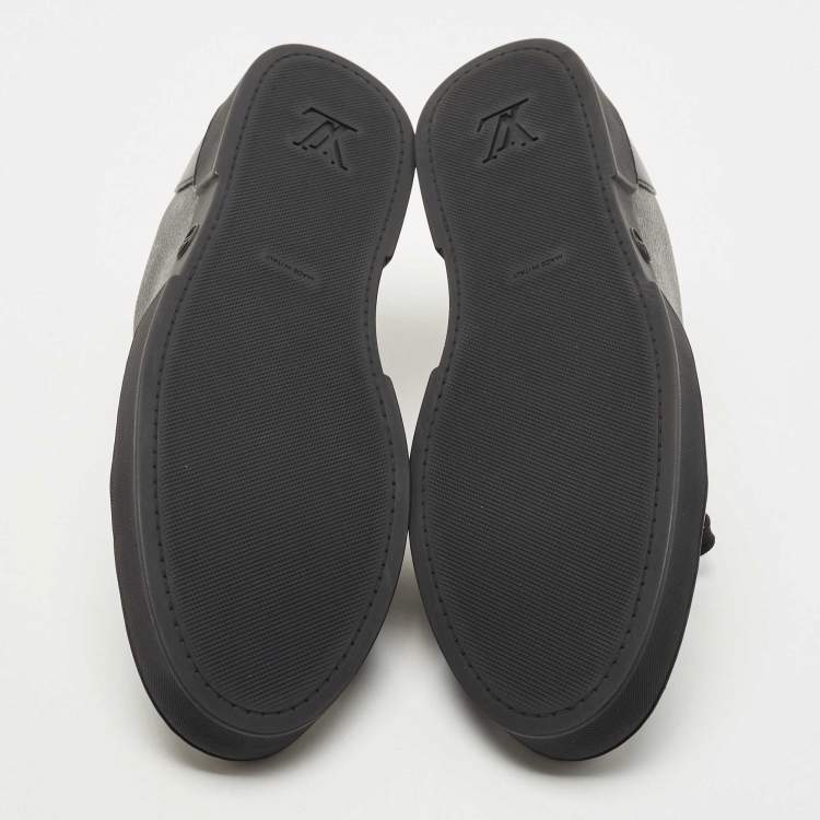 Pre Owned Louis Vuitton Black/Grey Leather and Monogram Canvas Match Up Sneakers Size 43