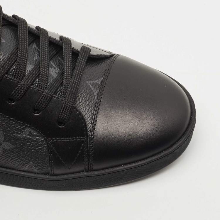 Pre Owned Louis Vuitton Black/Grey Leather and Monogram Canvas Match Up Sneakers Size 43