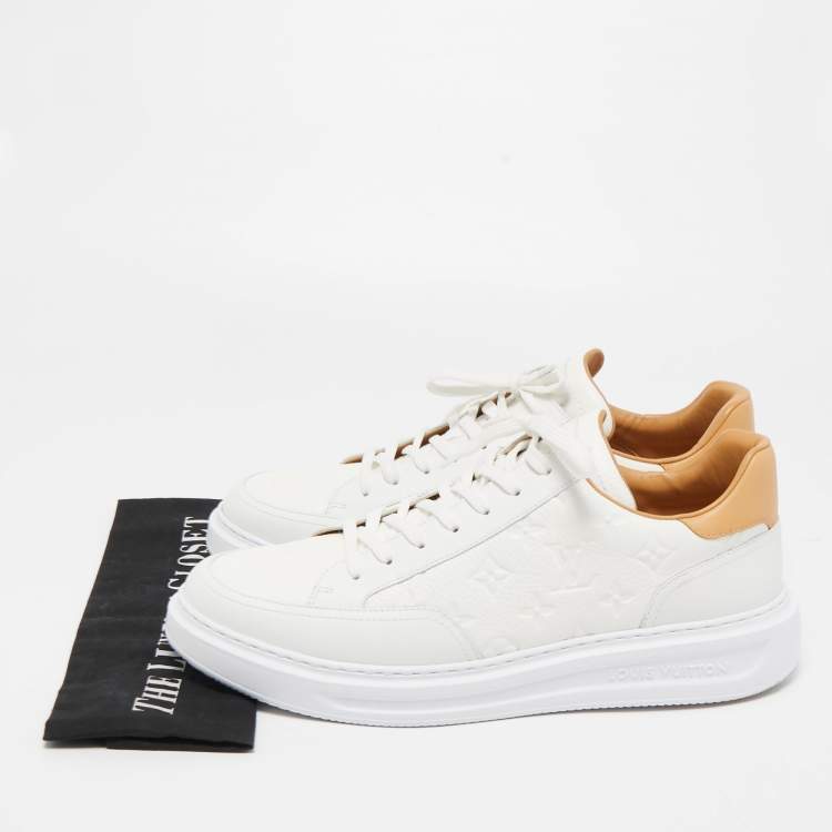Pre Owned Louis Vuitton White Monogram Leather Beverly Hills Sneakers Size 44