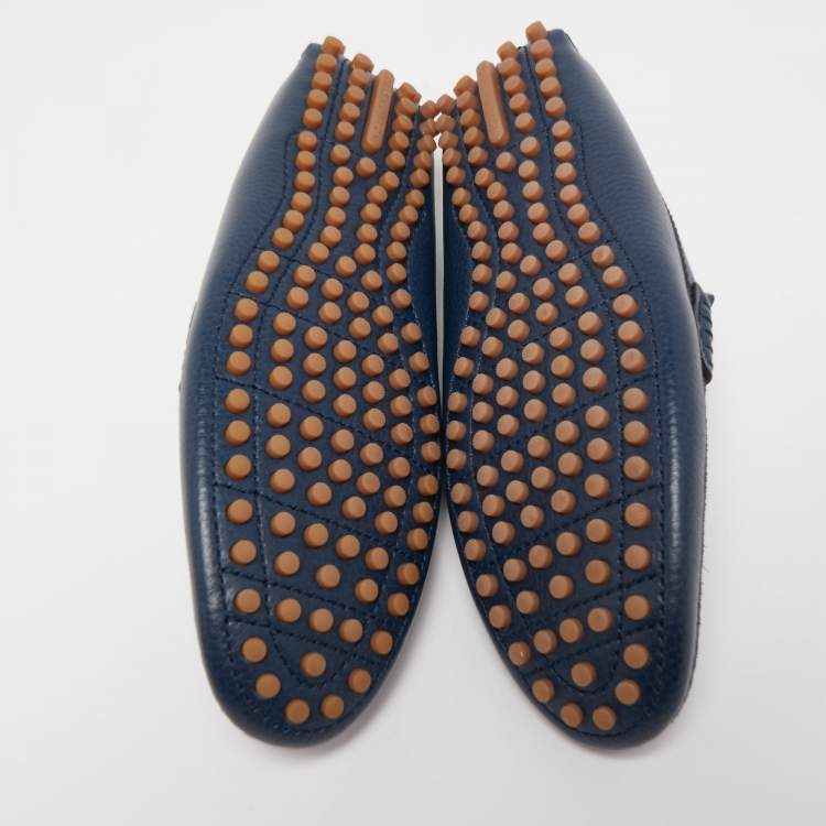 Pre Owned Louis Vuitton Navy Blue Suede and Leather Hockenheim Loafers Size 41