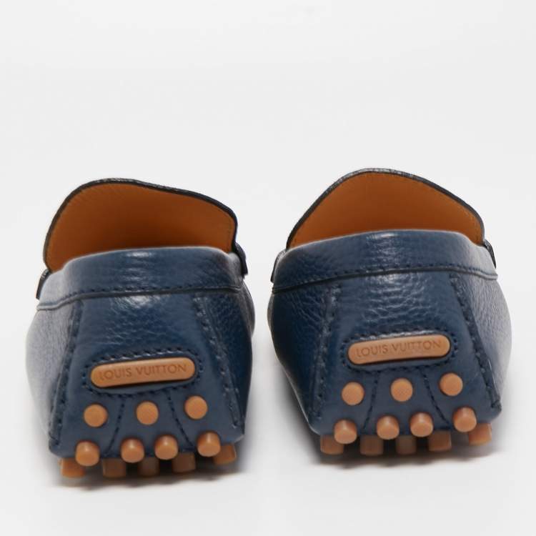 Pre Owned Louis Vuitton Navy Blue Suede and Leather Hockenheim Loafers Size 41