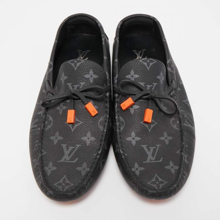 Pre Owned Louis Vuitton Two Tone Monogram Leather Driver Loafers Size 41.5