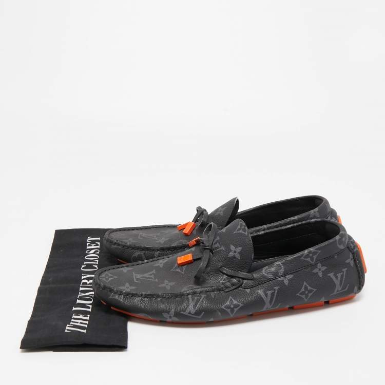 Pre Owned Louis Vuitton Two Tone Monogram Leather Driver Loafers Size 41.5