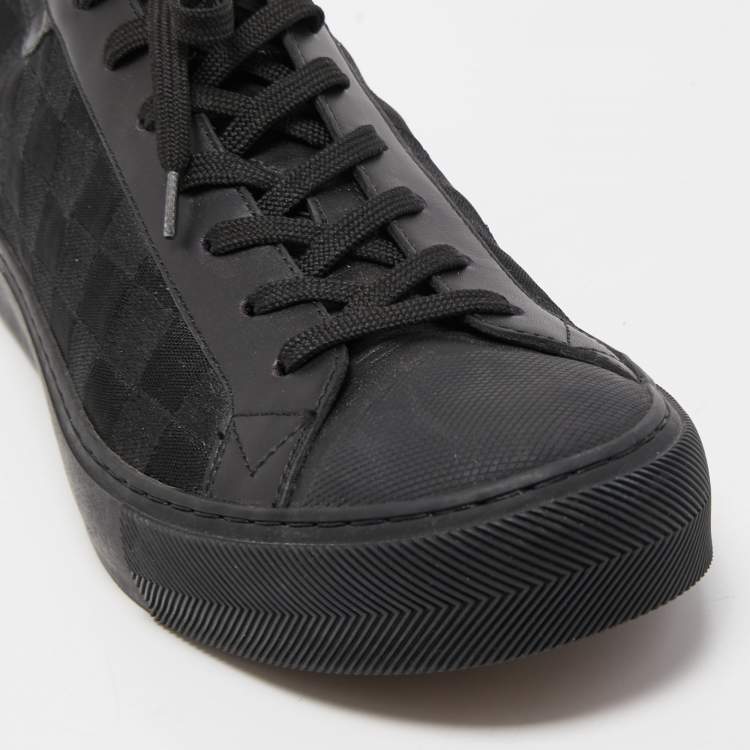 Pre Owned Louis Vuitton Black Leather and Damier Ebene Fabric Low Top Sneakers Size 41