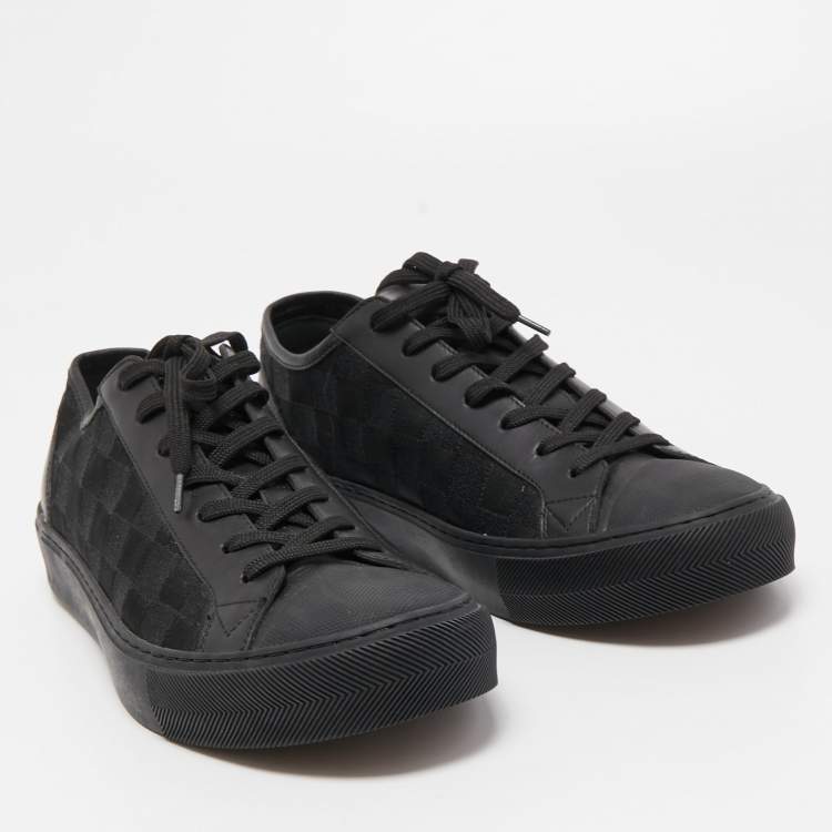 Pre Owned Louis Vuitton Black Leather and Damier Ebene Fabric Low Top Sneakers Size 41