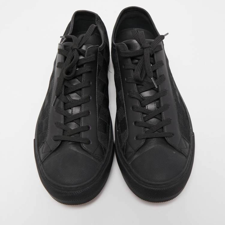 Pre Owned Louis Vuitton Black Leather and Damier Ebene Fabric Low Top Sneakers Size 41