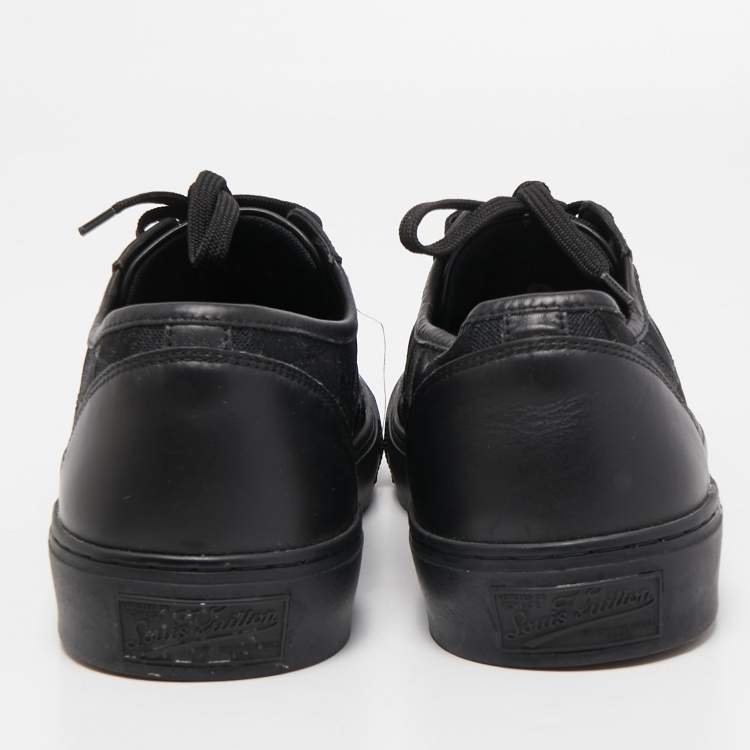 Pre Owned Louis Vuitton Black Leather and Damier Ebene Fabric Low Top Sneakers Size 41