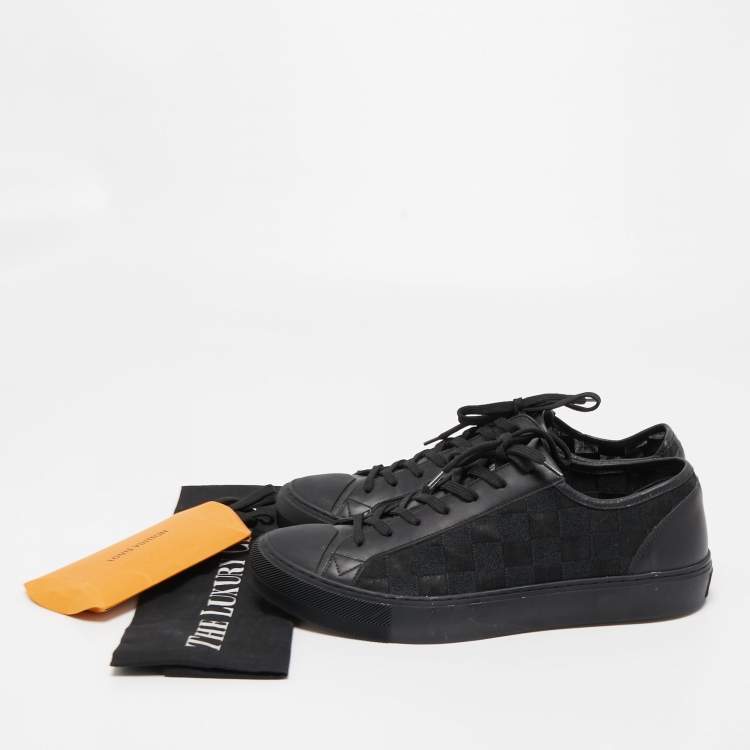 Pre Owned Louis Vuitton Black Leather and Damier Ebene Fabric Low Top Sneakers Size 41