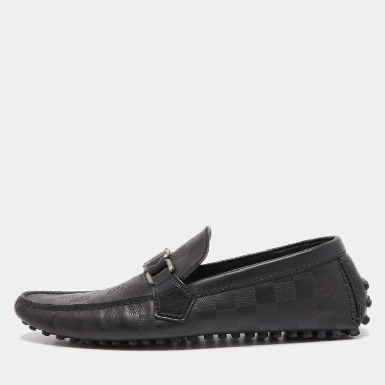 Pre Owned Louis Vuitton Black Leather Damier Ebene Leather Hockenheim Loafers Size 41