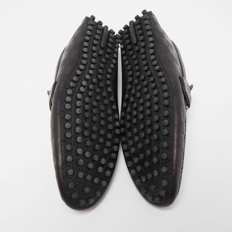 Pre Owned Louis Vuitton Black Leather Damier Ebene Leather Hockenheim Loafers Size 41