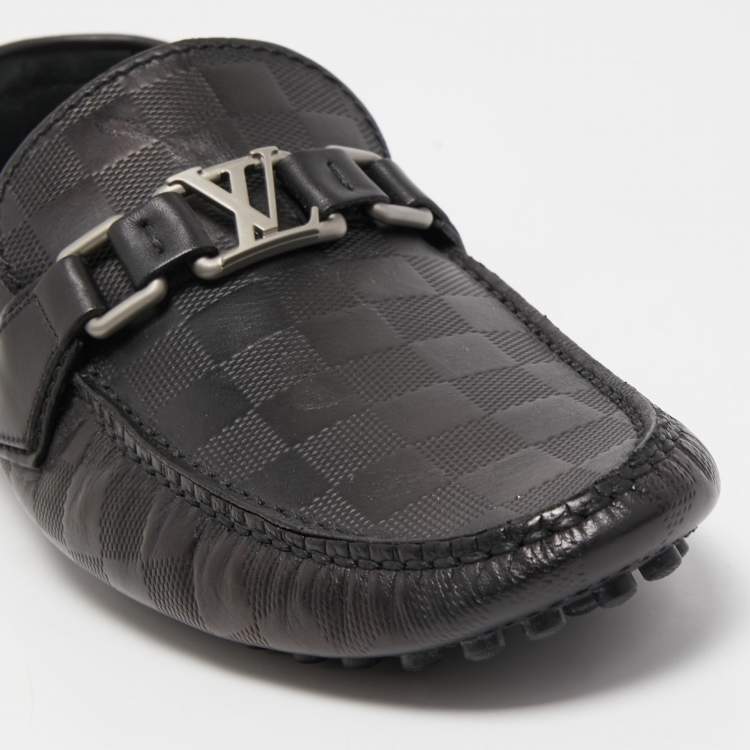 Pre Owned Louis Vuitton Black Leather Damier Ebene Leather Hockenheim Loafers Size 41