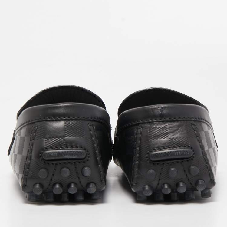 Pre Owned Louis Vuitton Black Leather Damier Ebene Leather Hockenheim Loafers Size 41