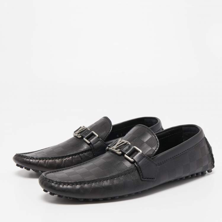 Pre Owned Louis Vuitton Black Leather Damier Ebene Leather Hockenheim Loafers Size 41