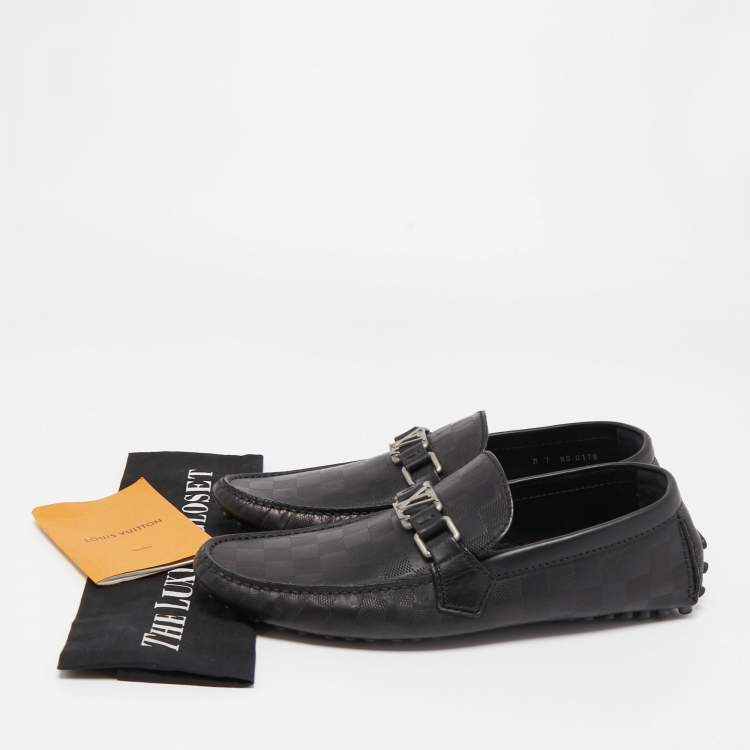 Pre Owned Louis Vuitton Black Leather Damier Ebene Leather Hockenheim Loafers Size 41
