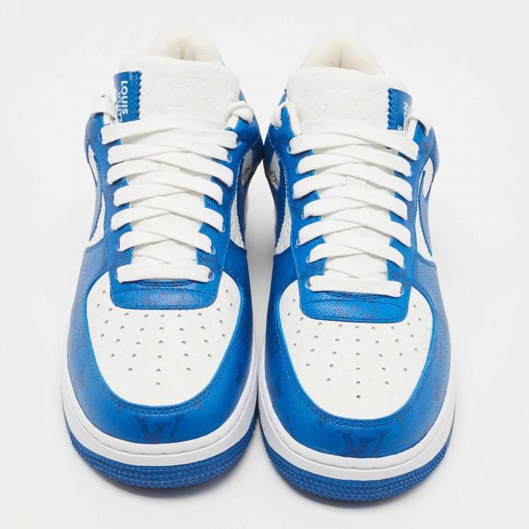 Pre Owned Louis Vuitton x Nike Blue/White Canvas And Leather  Air Force 1 Low Sneakers Sze 41.5