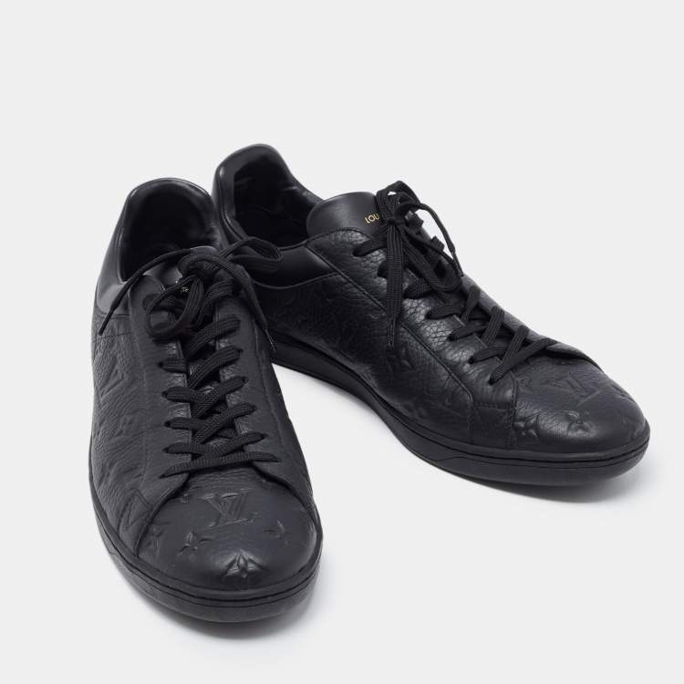 Pre Owned Louis Vuitton Black Monogram Embossed Leather Luxembourg Sneakers Size 44.5 