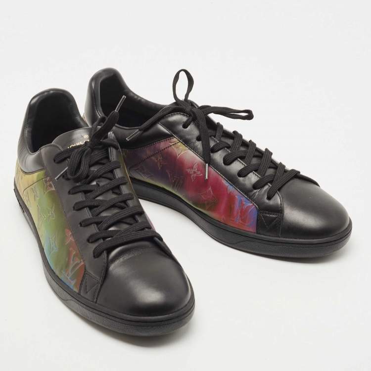 Pre Owned Louis Vuitton Black/ Iridescent Leather and PVC Luxembourg Low Top Sneakers Size 43.5 