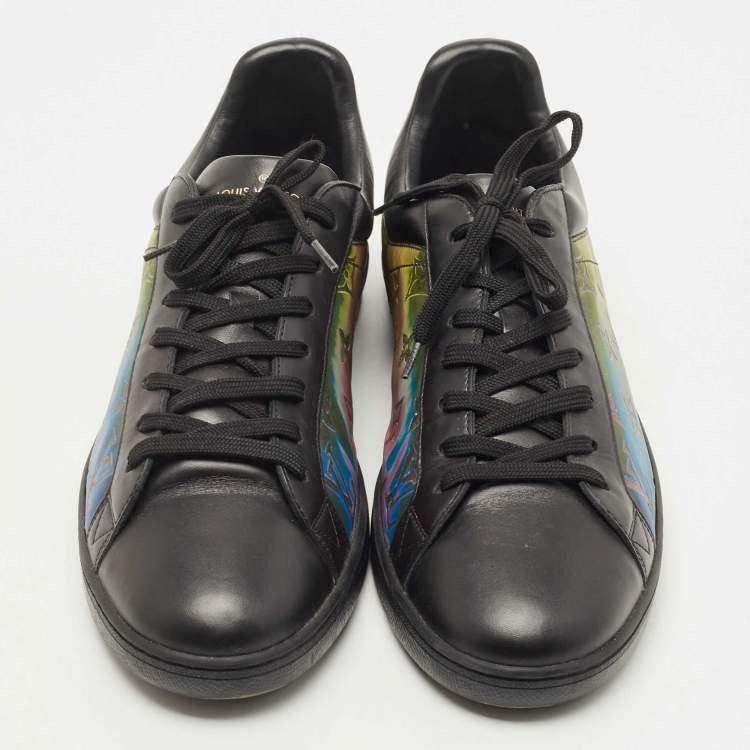 Pre Owned Louis Vuitton Black/ Iridescent Leather and PVC Luxembourg Low Top Sneakers Size 43.5 