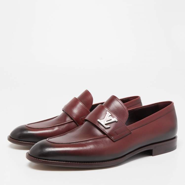 Louise Vuitton Burgundy/Black Leather Slip On Loafers Size 41