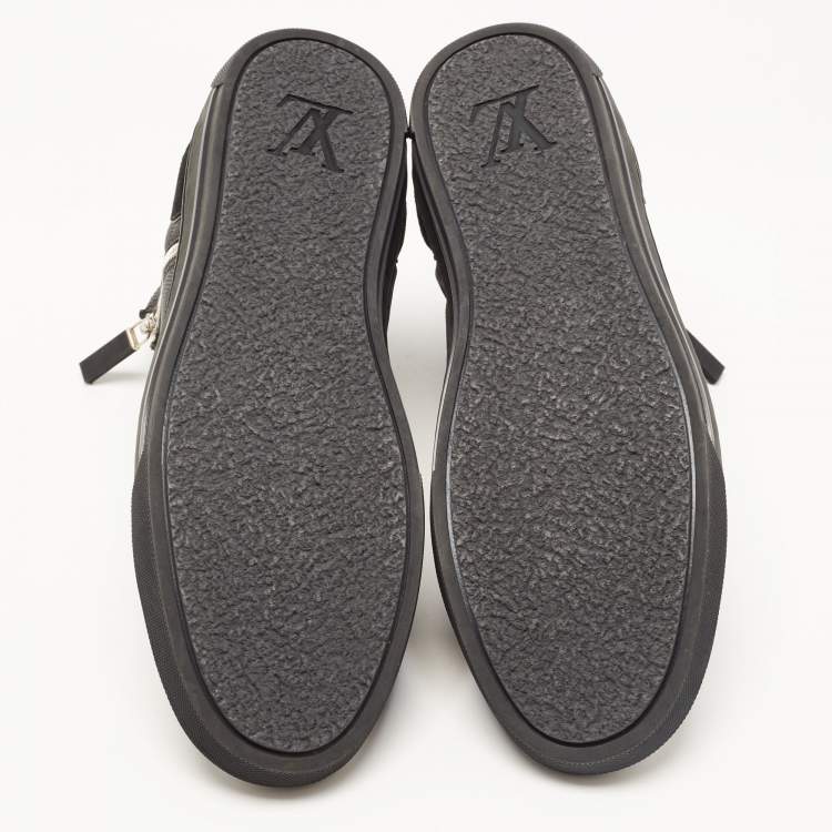 مملوكة مسبقًا Louis Vuitton Black Damier Graphite Nylon and Suede Trim Zip Up High Top Sneakers Size 43