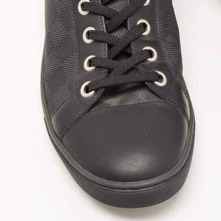 مملوكة مسبقًا Louis Vuitton Black Damier Graphite Nylon and Suede Trim Zip Up High Top Sneakers Size 43
