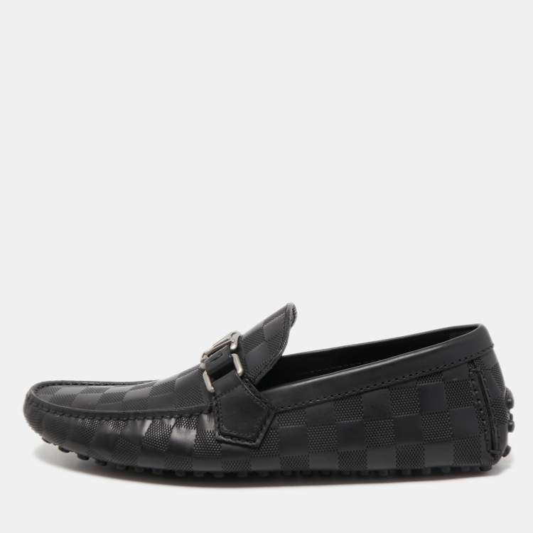 Pre Owned Louis Vuitton Black Leather Hockenheim Slip On Loafers Size 40.5