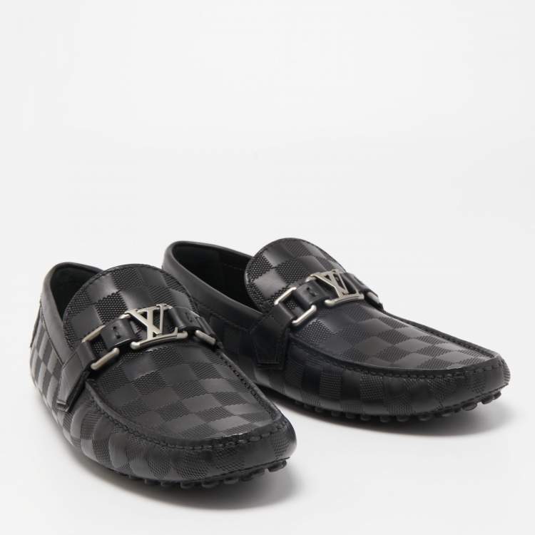 Pre Owned Louis Vuitton Black Leather Hockenheim Slip On Loafers Size 40.5