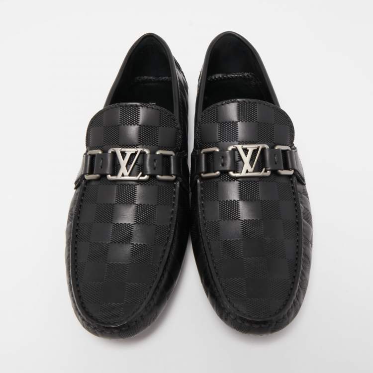 Pre Owned Louis Vuitton Black Leather Hockenheim Slip On Loafers Size 40.5