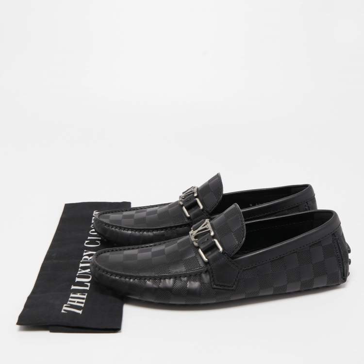 Pre Owned Louis Vuitton Black Leather Hockenheim Slip On Loafers Size 40.5