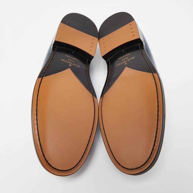 Pre Owned Louis Vuitton Navy Blue/Brown Monogram Canvass and  Leather Loafers Size 40
