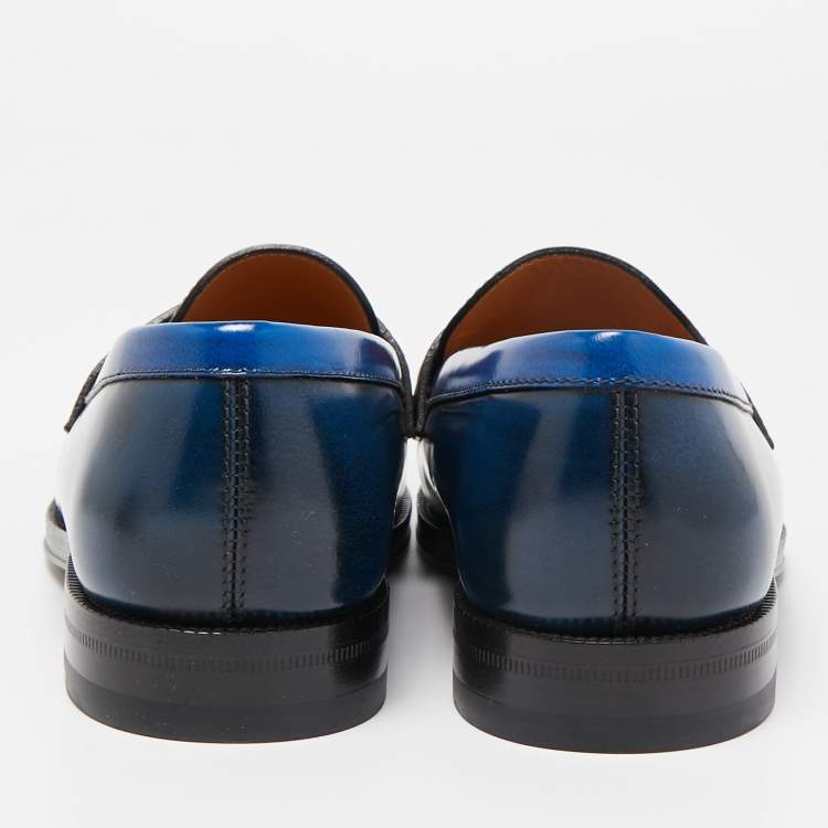 Pre Owned Louis Vuitton Navy Blue/Brown Monogram Canvass and  Leather Loafers Size 40