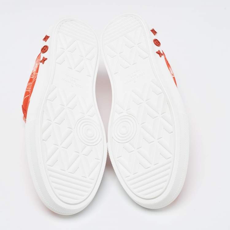 Pre Owned Louis Vuitton Red Monogram Canvas And Suede Ollie Low Top Sneakers Size 42