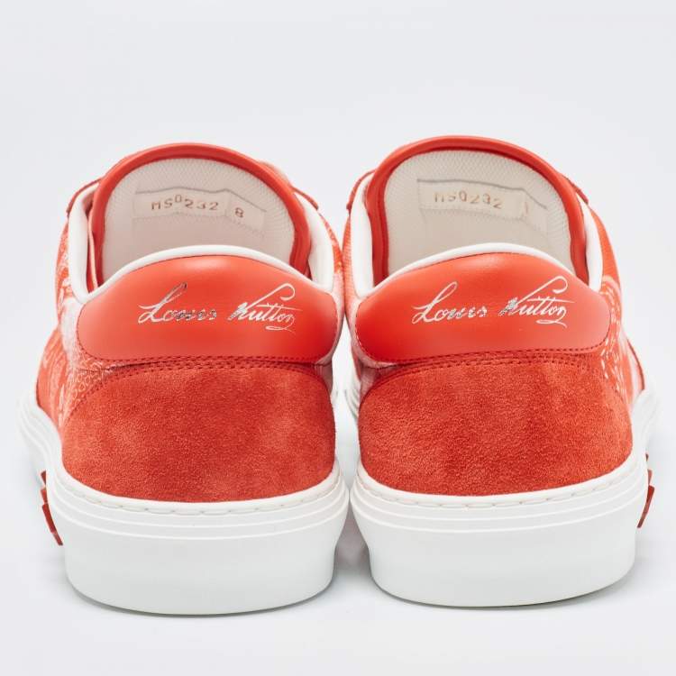 Pre Owned Louis Vuitton Red Monogram Canvas And Suede Ollie Low Top Sneakers Size 42