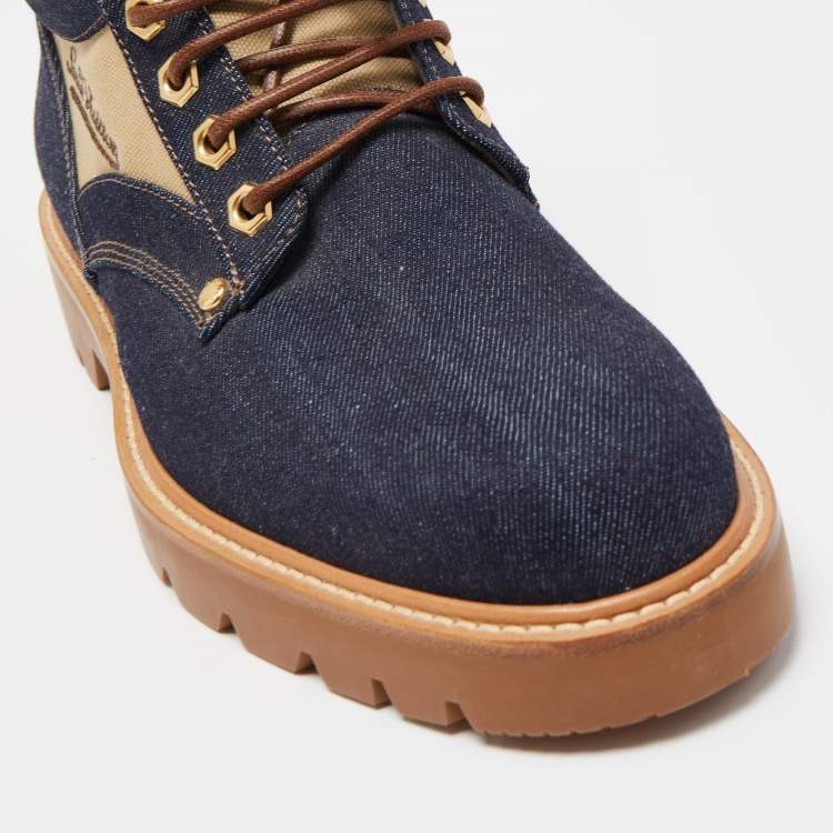 Pre Owned Louis Vuitton Navy Blue Denim Combat Boots Size 41