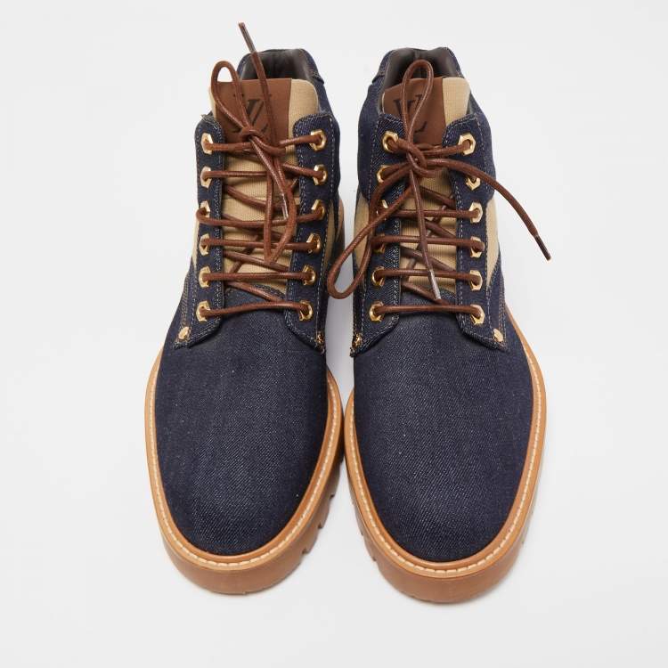 Pre Owned Louis Vuitton Navy Blue Denim Combat Boots Size 41