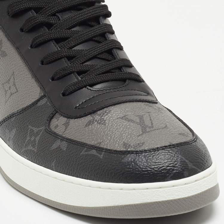 Pre Owned Louis Vuitton Grey/Black Monogram Canvas and Leather Low Top Sneakers Size 45