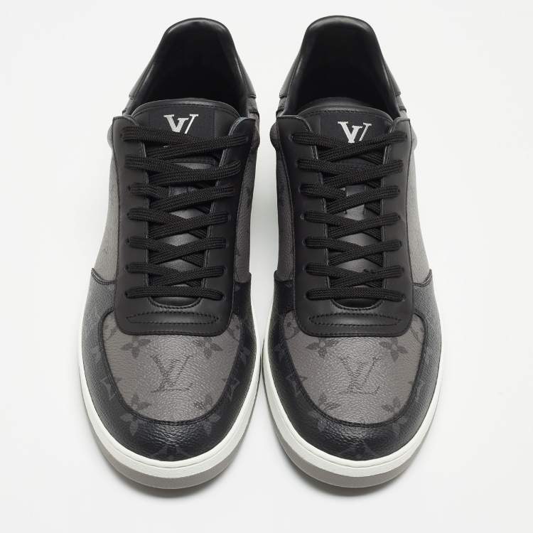 Pre Owned Louis Vuitton Grey/Black Monogram Canvas and Leather Low Top Sneakers Size 45
