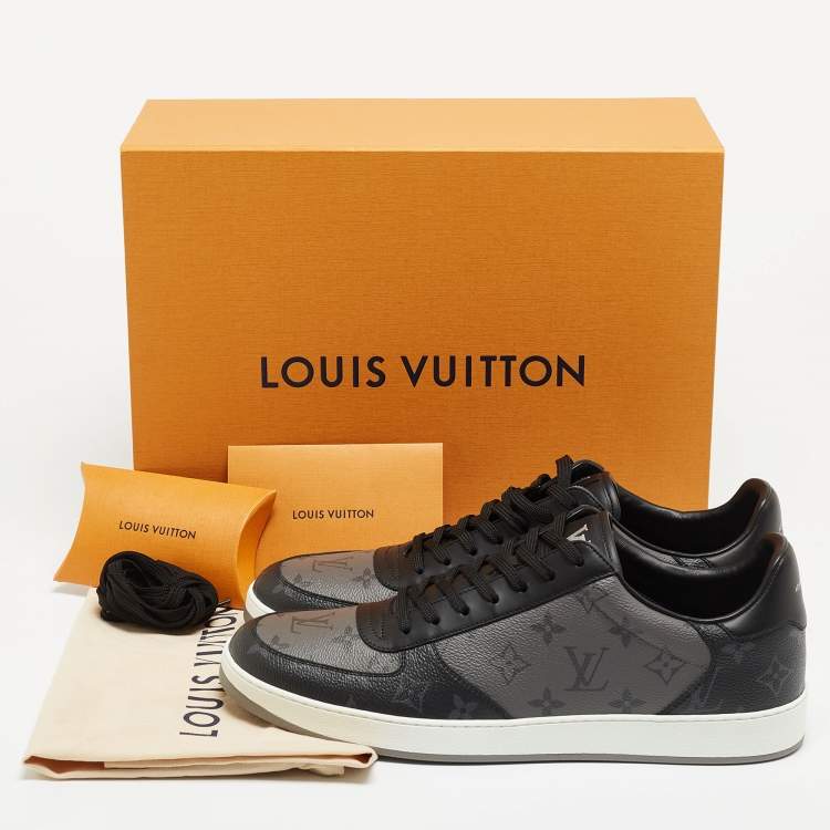 Pre Owned Louis Vuitton Grey/Black Monogram Canvas and Leather Low Top Sneakers Size 45