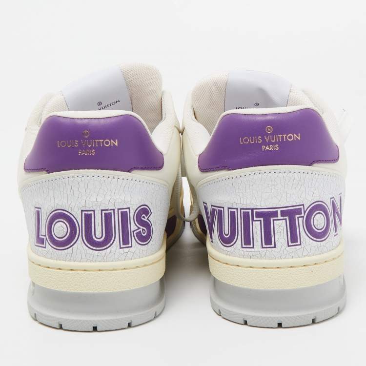 Pre Owned Louis Vuitton White/Purple Leather and Mesh LV Trainer Sneakers Size 41