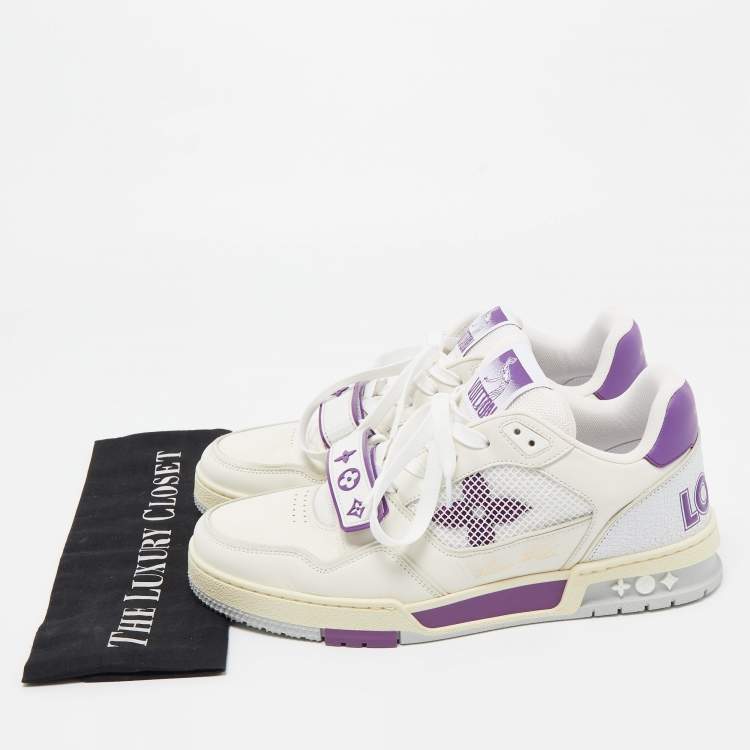 Pre Owned Louis Vuitton White/Purple Leather and Mesh LV Trainer Sneakers Size 41