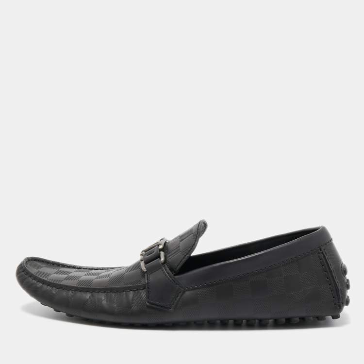 Pre Owned Louis Vuitton Black Damier Graphite Leather Driver Loafers Size 44