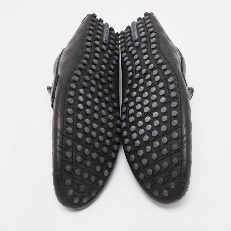 Pre Owned Louis Vuitton Black Damier Graphite Leather Driver Loafers Size 44
