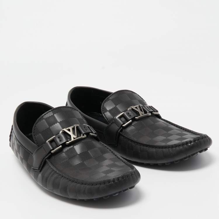 Pre Owned Louis Vuitton Black Damier Graphite Leather Driver Loafers Size 44