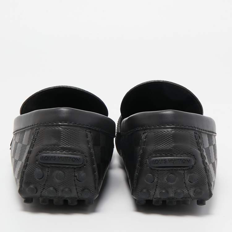 Pre Owned Louis Vuitton Black Damier Graphite Leather Driver Loafers Size 44