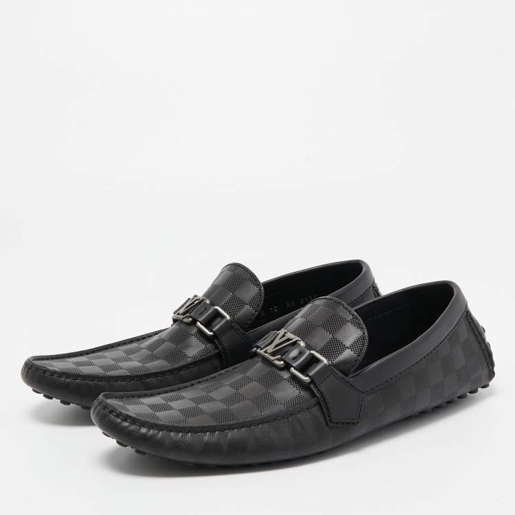 Pre Owned Louis Vuitton Black Damier Graphite Leather Driver Loafers Size 44