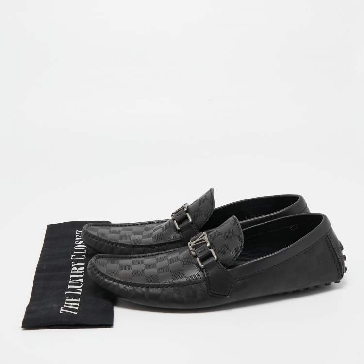 Pre Owned Louis Vuitton Black Damier Graphite Leather Driver Loafers Size 44