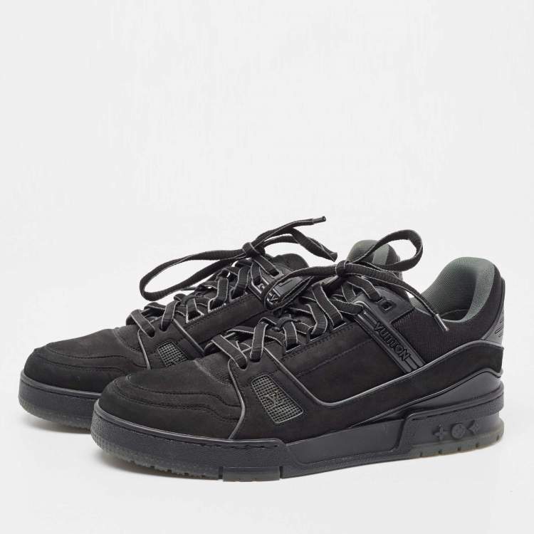 Pre Owned Louis Vuitton Black Nubuck Leather LV Trainer Sneakers Size 41.5