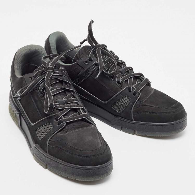Pre Owned Louis Vuitton Black Nubuck Leather LV Trainer Sneakers Size 41.5